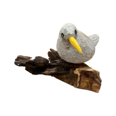 5" Single Distressed White Shorebird Figurine on Driftwood