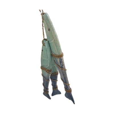 21" Green and Blue Three Hanging Fish Coastal Wood Wall Art Plaque