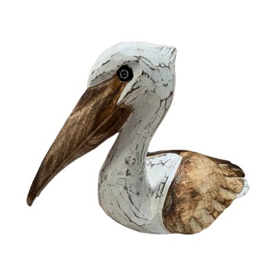 8" Brown and White Wood Pelican Figurine