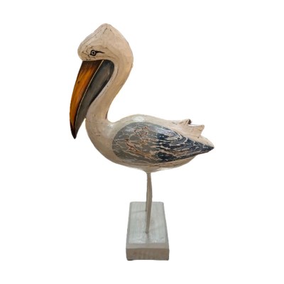 20" Blue and White Wood Pelican on a Stand