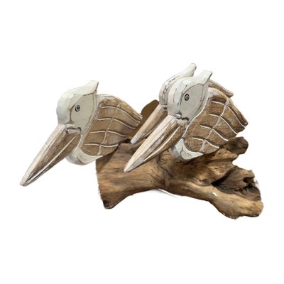 9" Brown and White Pelican Trip on Driftwood Figurine