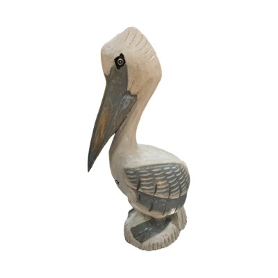 20" Gray and White Wood Pelican Statue