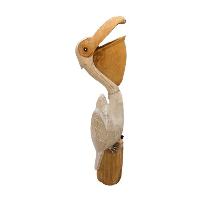 31" Distressed White and Brown Wood Pelican Statue