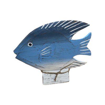 16" Two Toned Blue Wood Fish Figurine