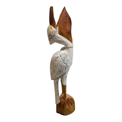 20" White and Brown Pelican With Its Mouth Open Wood Statue