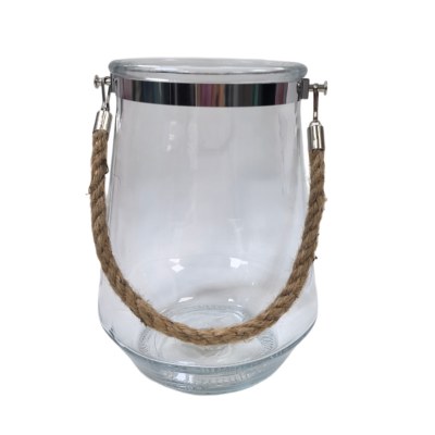 8" Clear Glass Lantern With a Rope Handle
