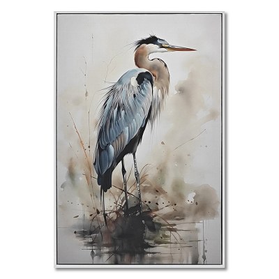 25" x 17" Blue Heron Framed Coastal Canvas