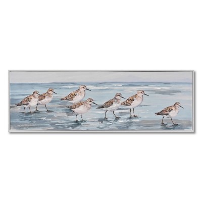 13" x 36" Shorebirds on the Beach Framed Coastal Canvas