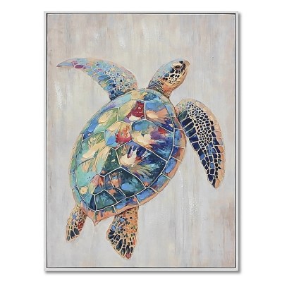 29" x 21" Sea Turtle Framed Coastal Canvas