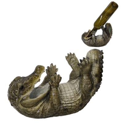 10" Green Alligator Polyresin Bottle Holder