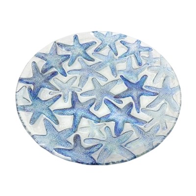 9" Round Blue Starfish Glass Decorative Plate
