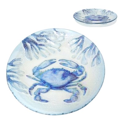 9" Round Blue Crab Glass Decorative Plate