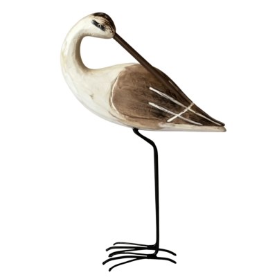 11" Light Brown Shorebird With Its Head Turned Back Statue
