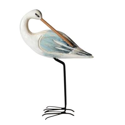 11" Light Blue Shorebird With Its Head Turned Back Statue