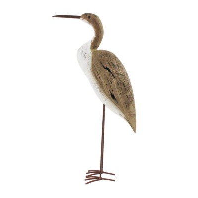 16" Brown and White Wood and Metal Heron Staute