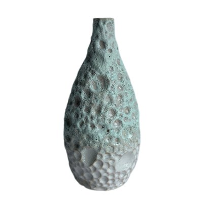 10" Green and White Textured Ceramic Vase