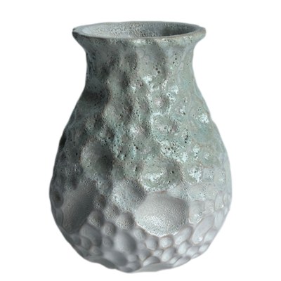 7" Green and White Textured Ceramic Vase