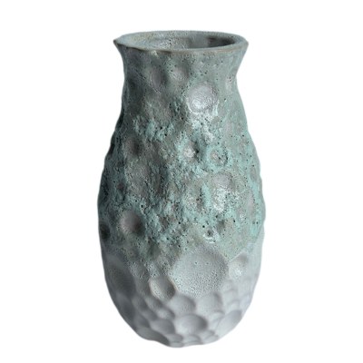8" Green and White Textured Ceramic Vase