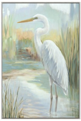 48" x 32" Springtime Egret Framed Coastal Canvas