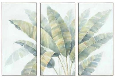 Set of Three 40' x 20" Triptych Palm Framed Coastal Canvas