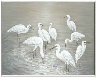38" x 48" Taupe Herons Framed Coastal Canvas
