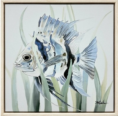 14" Sq High Top Fin Angelfish Framed Coastal Canvas