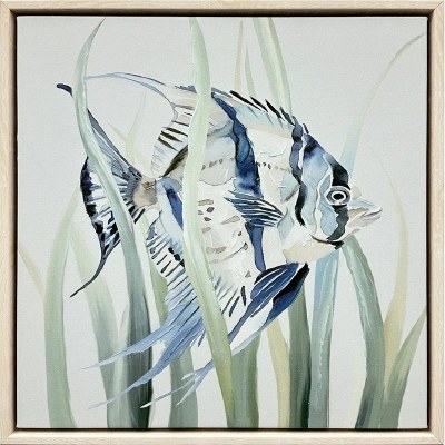 14" Sq Low Top Fin Angelfish Framed Coastal Canvas