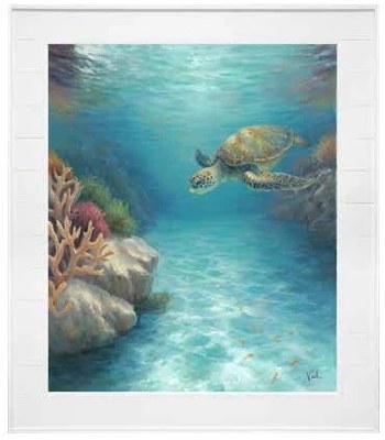 56" x 44" Sea Turtle Reef Coastal Canvas in a Shiplap Frame