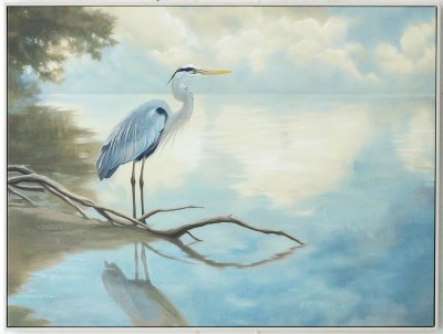 36" x 48" Mystic Heron 1 Framed Coastal Canvas
