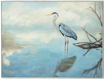 36" x 48" Mystic Heron 2 Framed Coastal Canvas