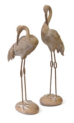 Set of Two 20" & 24" Taupe Heron Statues