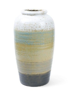 14" White, Green, and Yellow Ceramic Vase