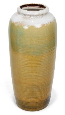 24" White, Green, and Yellow Ceramic Floor Vase