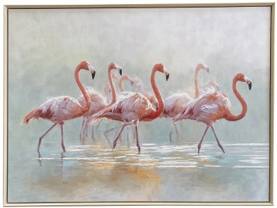 36" x 48" Flamingos Framed Coastal Canvas