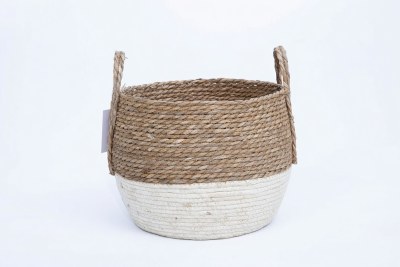 11" Natural and White Basket With Handles