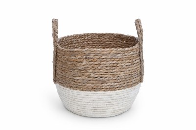 10" Natural and White Basket With Handles