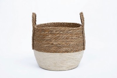 9" Natural and White Basket With Handles