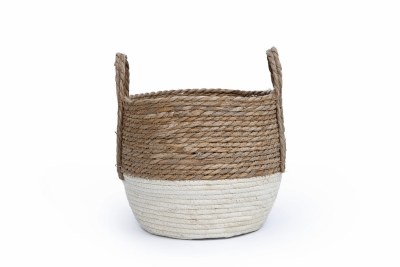 6" Natural and White Basket With Handles