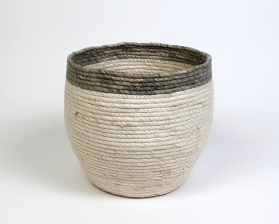 9" Cream and Gray Rim Basket