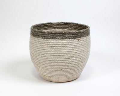 8" Cream and Gray Rim Basket