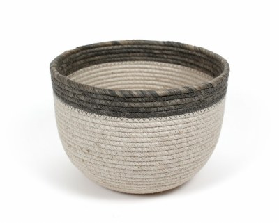 6" Cream and Gray Rim Basket