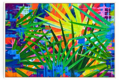 44" x 60" Tropical Leaves Coastal Framed Canvas