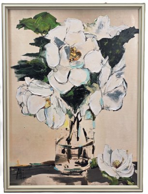40" x 30" Magnolia Vase 2 Canvas in a Brown Frame