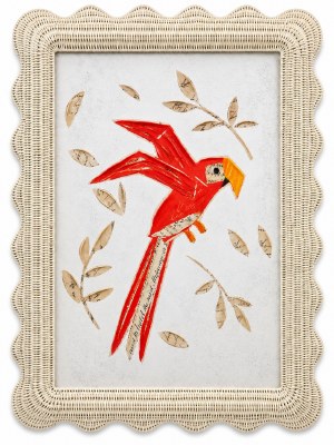 32" x 24" Red Parrot Canvas in a White Wicker Frame