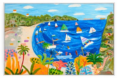 44" x 60" Blue Island Lagoon Coastal Framed Canvas