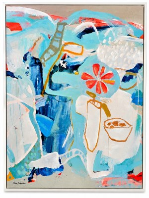 40" x 30" Light Blue and White Abstract 2 Framed Canvas
