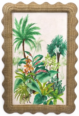 36" x 24" Big Cat Palms Canvas in a Brown Wicker Frame