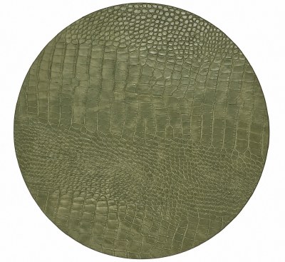 15" Round Olive Crocodile Vegan Leather Reversible Placemat