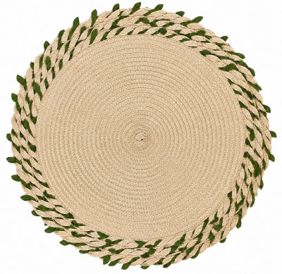 15" Round Green and Tan Ribbon Polyester Placemat