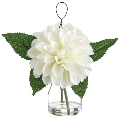 8" White Dahlia in a Glass Vase